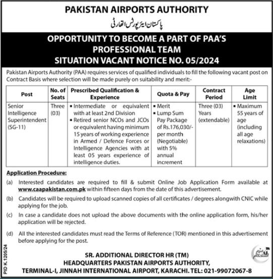 Pakistan Airports Authority Jobs 2024 – Pakistan Airports Authority PAA Jobs 2024 — original advertisement
