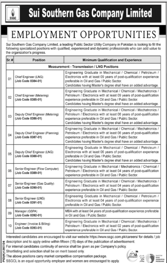 Sui Southern Gas Company Limited Jobs 2024 Jobs 2024 — original advertisement