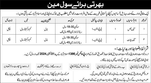 Federal Government Organization Islamabad Jobs 2024 Jobs 2024 — original advertisement
