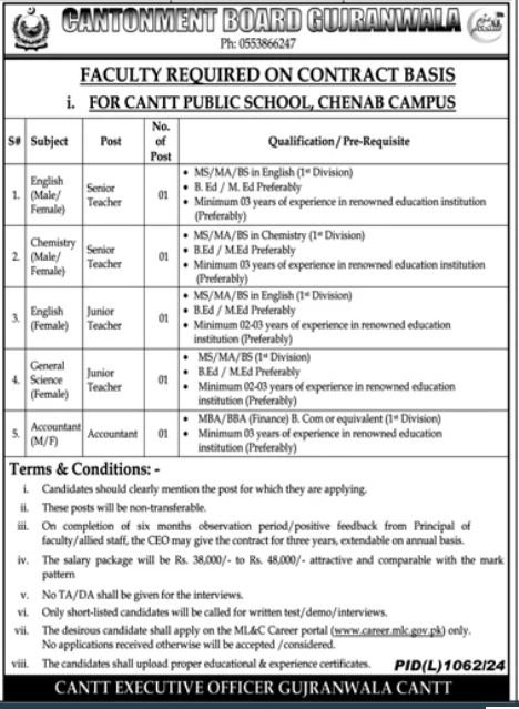 Cantonment Board Gujranwala Jobs 2024 Jobs 2024 — original advertisement