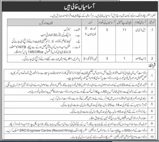 Engineers Centre Recording Rasilpur Cantt Jobs 2024 – Pakistan Army Jobs 2024 — original advertisement