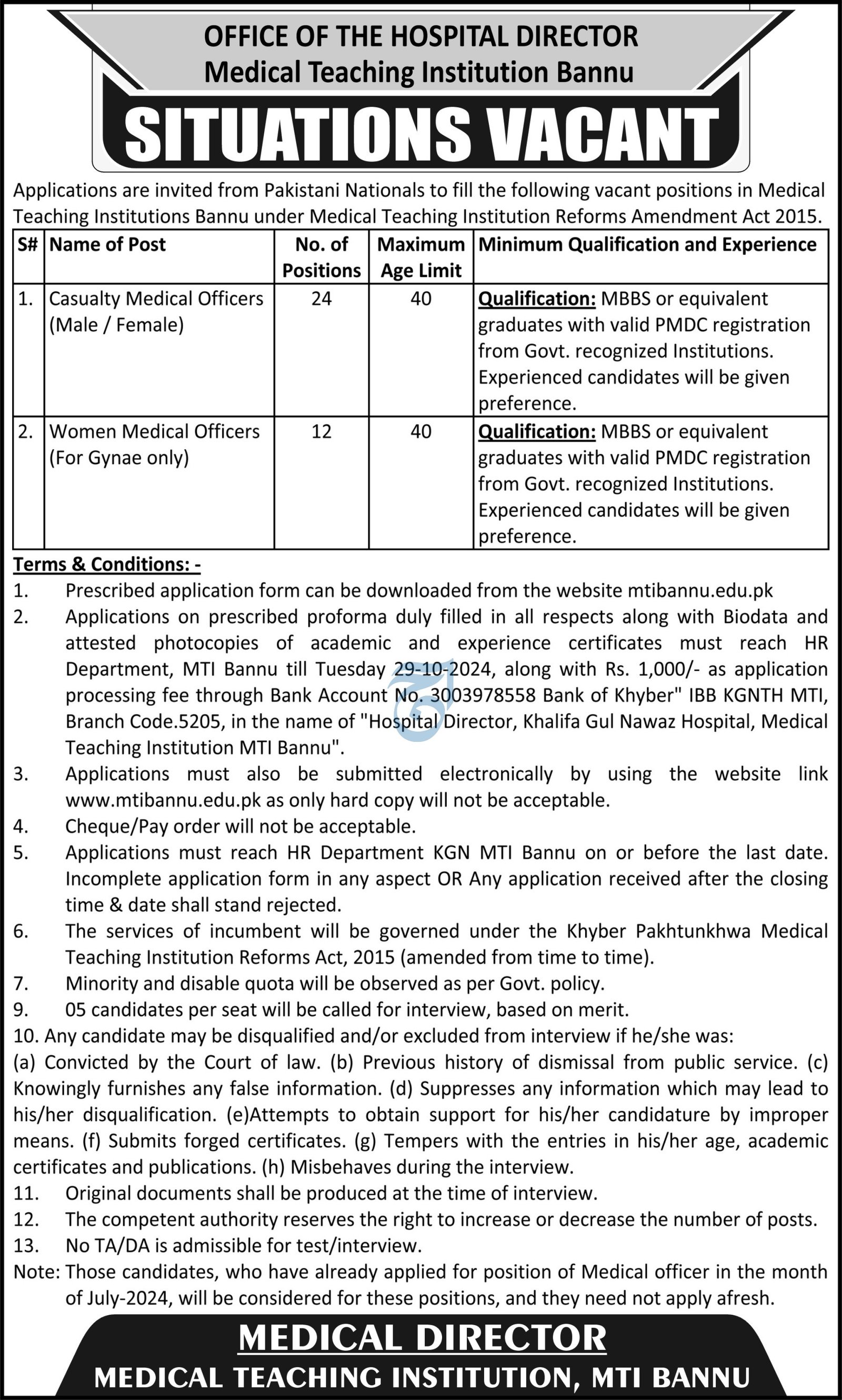 Medical Teaching Institution Bannu Jobs 2024 Jobs 2024 — original advertisement