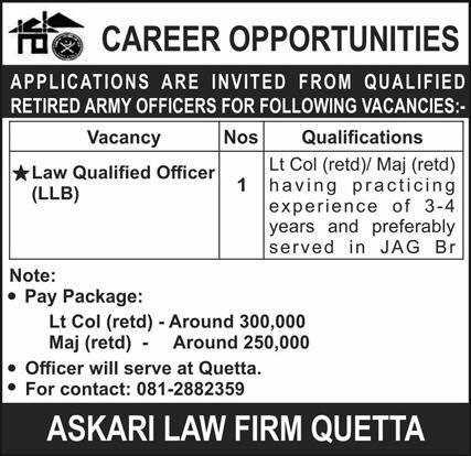 Askari Law Firm Quetta Jobs 2024 – Private Sector Organization Jobs 2024 — original advertisement