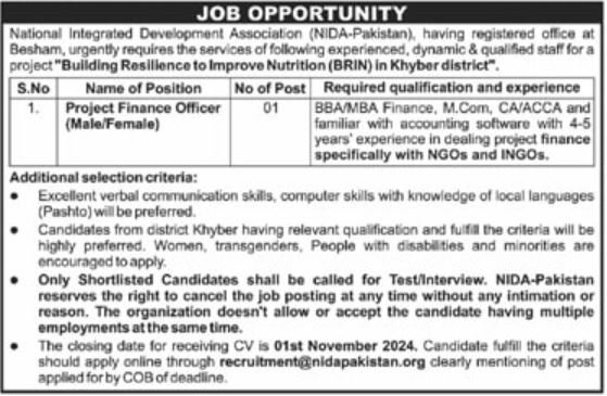 National Integrated Development Association NIDA Jobs 2024 – National Integrated Development NIDA Jobs 2024 — original advertisement