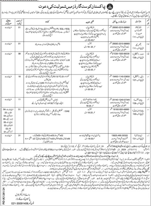 Pakistan Coast Guards Karachi Sindh Jobs 2024 Jobs 2024 — original advertisement