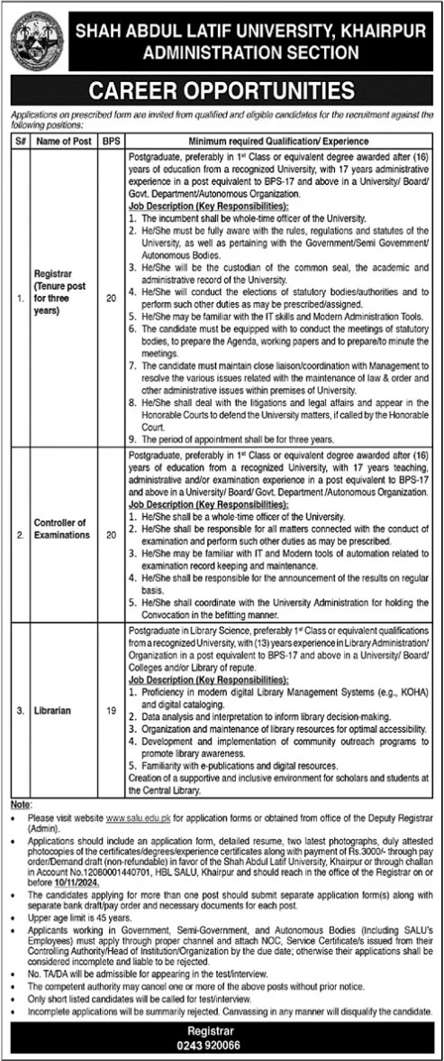 Shah Abdul Latif University Khairpur Sindh Jobs 2024 Jobs 2024 — original advertisement