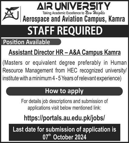 Air University Aerospace & Aviation Campus Kamra Jobs 2024 – Air University Multan Campus Jobs 2024 — original advertisement