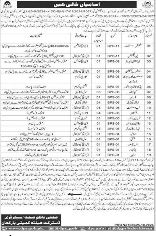 Health Department Barkhan Balochistan Jobs 2024 – Health Department Balochsitan Jobs 2024 — original advertisement