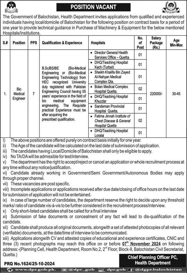Health Department Quetta Jobs 2024 – Health Department Balochsitan Jobs 2024 — original advertisement