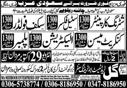 Electrician & Plumber Jobs 2024 In Saudi Arabia – Gul Trade Test & Technical Center Jobs 2024 — original advertisement