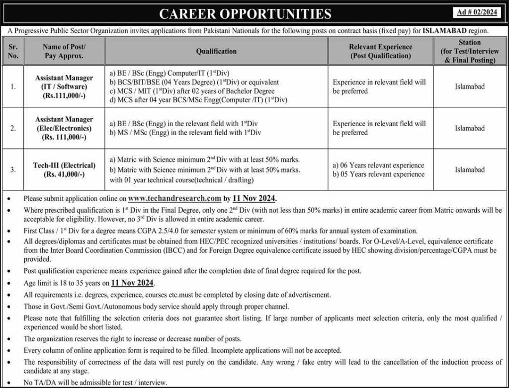 Progressive Public Sector Organization Islamabad Jobs 2024 Jobs 2024 — original advertisement
