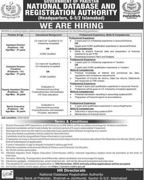 National Database and Registration Authority Islamabad Jobs Jobs 2024 — original advertisement