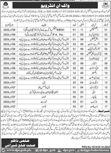 Walk In Interviews For Jobs At Health Department Sherani – Health Department Balochsitan Jobs 2024 — original advertisement