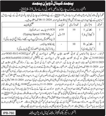 Irrigation Department Panjnad Bahawalpur Jobs 2024 – Irrigation Department Punjab Jobs 2024 — original advertisement