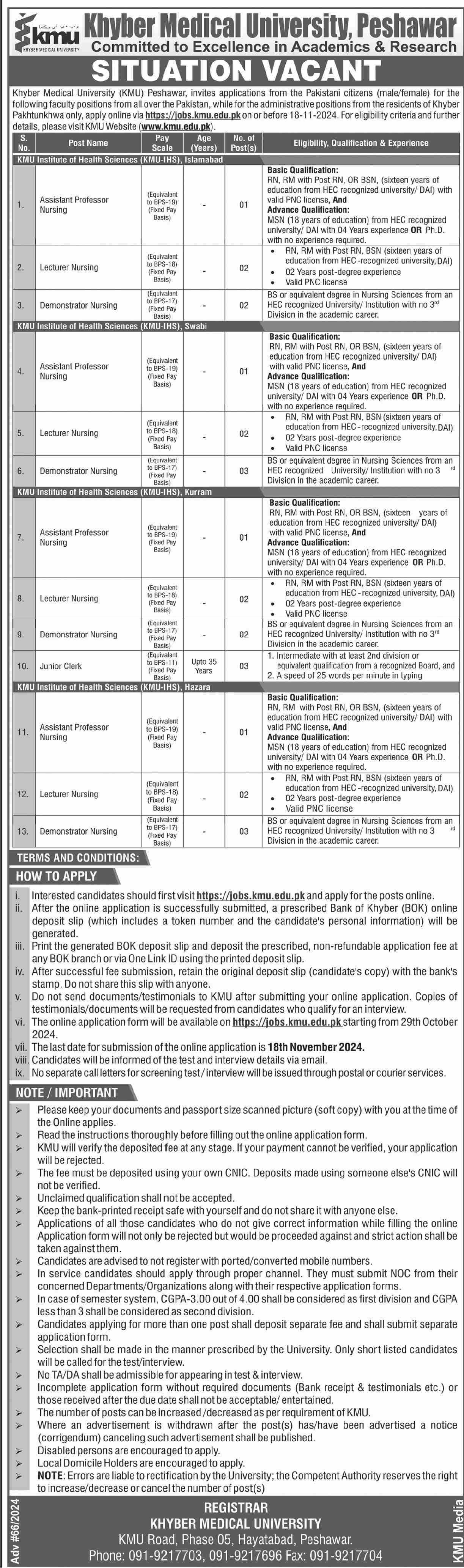 Khyber Medical University Peshawar Khyber Pakhtunkhwa Jobs Jobs 2024 — original advertisement