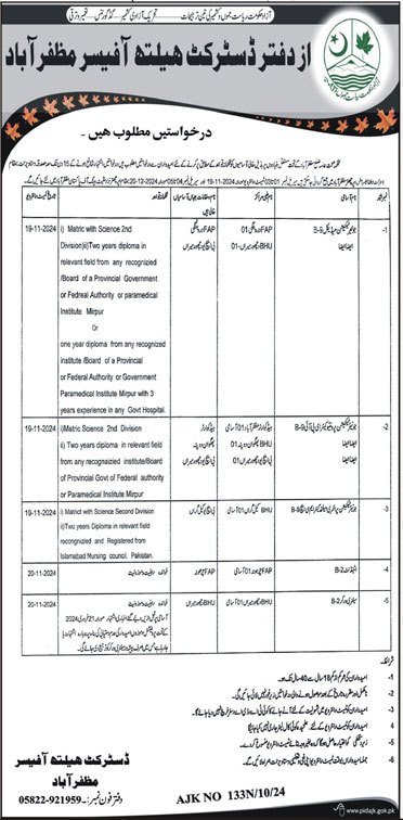 Public Health Department Muzaffarabad Jobs 2024 – Health Department Azad Jammu Kashmir Jobs 2024 — original advertisement