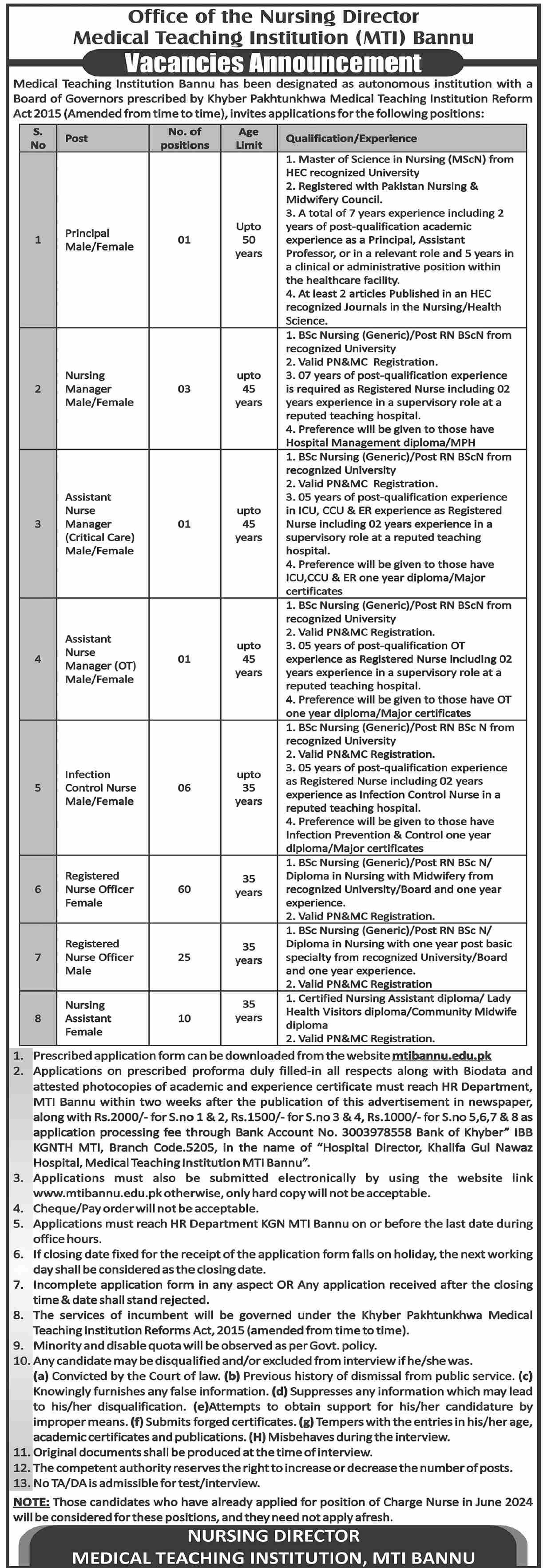 Medical Teaching Institution MTI Bannu Jobs 2024 – Medical Teaching Institute MTI Khyber Teaching Hospital Peshawar Kpk Jobs 2024 — original advertisement