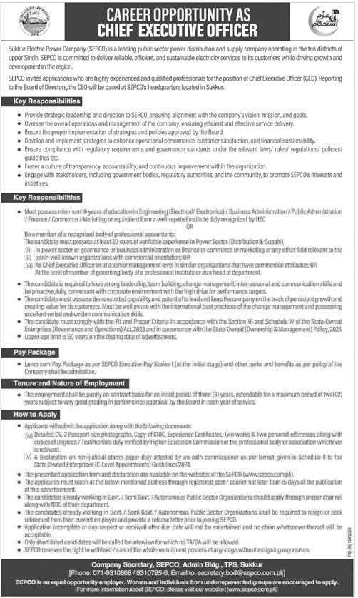 Sukkur Electric Power Company SEPCO Jobs 2024 Jobs 2024 — original advertisement