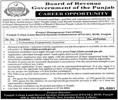 Board of Revenue Punjab Jobs 2024 – Revenue Department Punjab Jobs 2024 — original advertisement