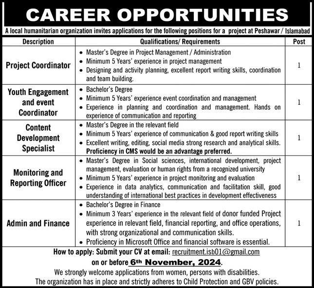 Humanitarian Organization Islamabad Jobs 2024 – Public Sector Organization Jobs 2024 — original advertisement