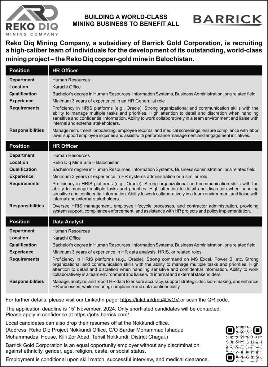 Barrick Pakistan Balochistan Jobs 2024 Jobs 2024 — original advertisement