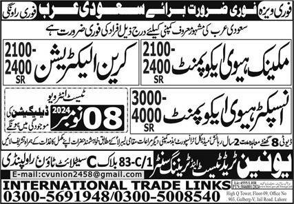 Inspector Heavy Equipment & Crane Electrician Jobs 2024 – Union Manpower Services Jobs 2024 — original advertisement
