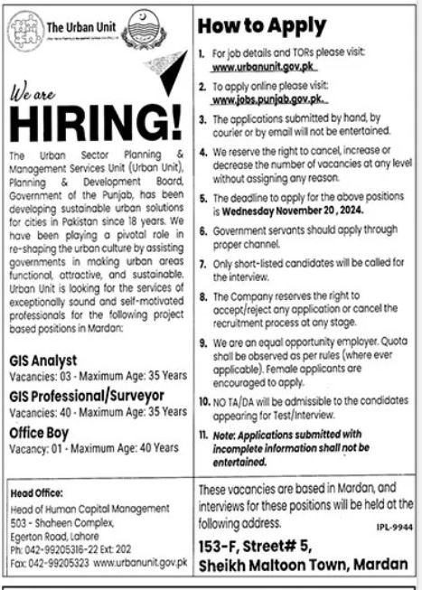 The Urban Unit Lahore Punjab Jobs 2024 – The Urban Unit Punjab Jobs 2024 — original advertisement