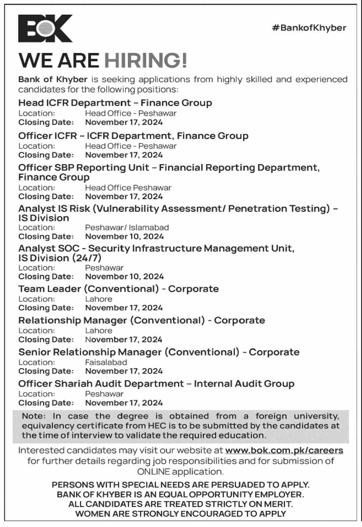 Bank Of Khyber BoK Jobs 2024 Jobs 2024 — original advertisement