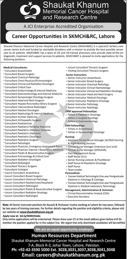 Shaukat Khanum Hospital Karachi Jobs 2024 – Shaukat Khanum Memorial Cancer Hospital and Research Centre Jobs 2024 — original advertisement