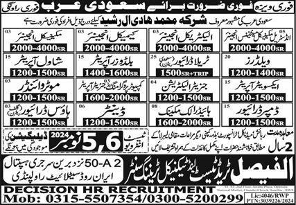 Welders And Shawal Operators Jobs in Saudia Arabia – Al Faisal Trade Test & Technical Training Center Jobs 2024 — original advertisement