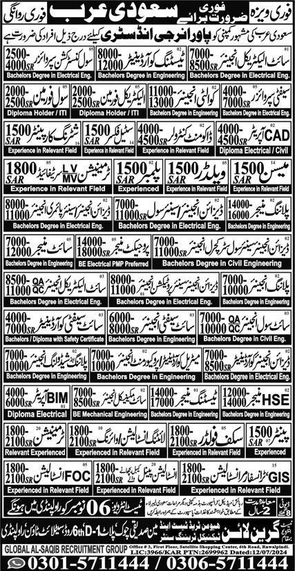Mason And Cad Operator Jobs in Saudia Arabia 2024 – Green Line Human Resource Manpower Jobs 2024 — original advertisement