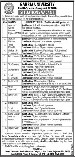 Bahria University Health Sciences Campus Karachi Jobs 2024 Jobs 2024 — original advertisement