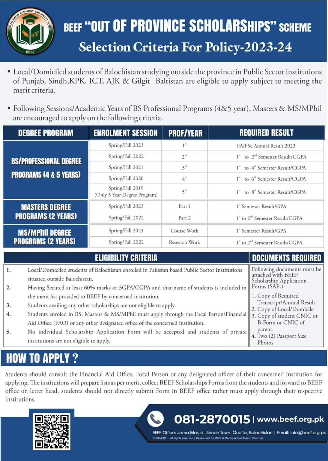 BEEF Scholarship Out of Province 2024 For balochistan – Balochistan Education Endowment Fund (BEEF) Scholarships 2024 — original advertisement