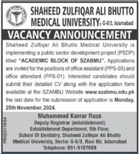Shaheed Zulfiqar Ali Bhutto Medical University Islamabad Job Jobs 2024 — original advertisement