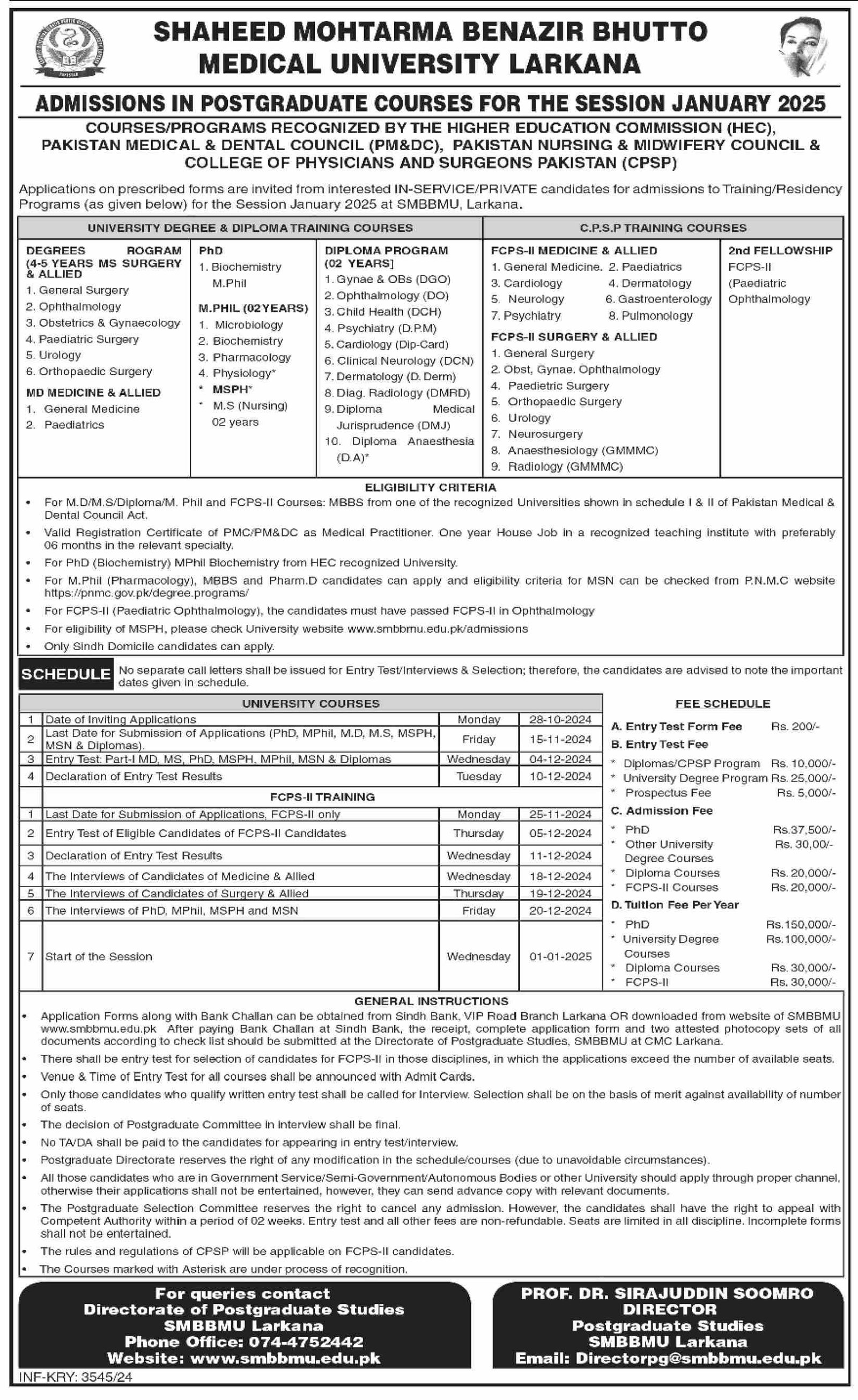 Admission Open in Shaheed Mohtarma Benazir Bhutto Medical – Shaheed Mohtarma Benazir Bhutto Medical University Larkana Admissions 2024 — original advertisement