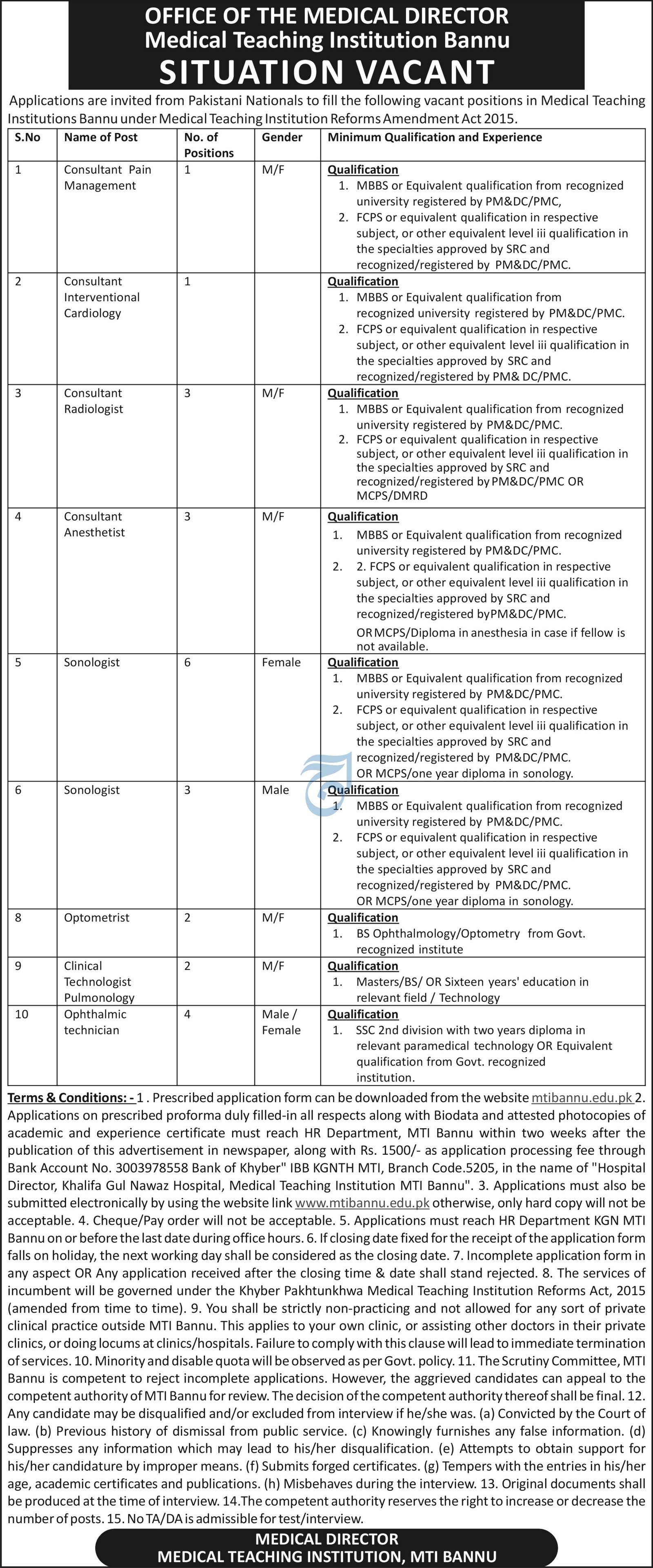 Medical Teaching Institute Bannu Jobs 2024 – Medical Teaching Institution Bannu Jobs 2024 — original advertisement