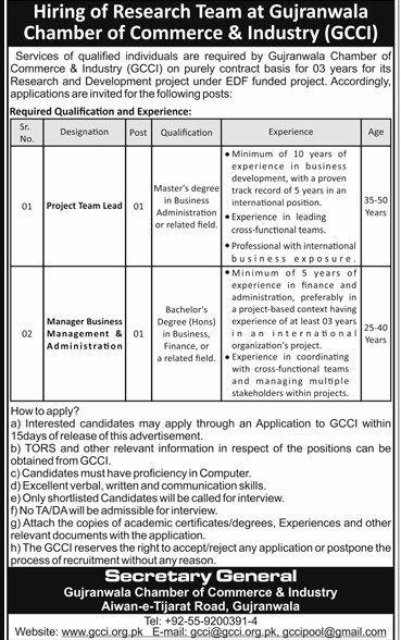 Gujranwala Chamber Of Commerce & Industry Jobs 2024 – Faisalabad Chamber of Commerece & Industry Jobs 2024 — original advertisement
