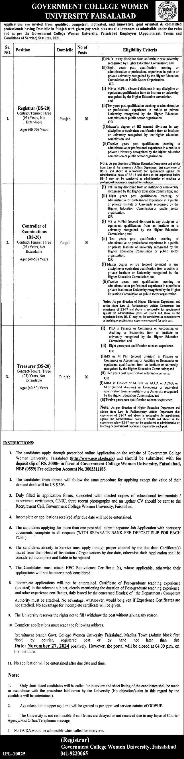 Government College Women University Faisalabad GCWUF Jobs – Government College University Faisalabad Jobs 2024 — original advertisement