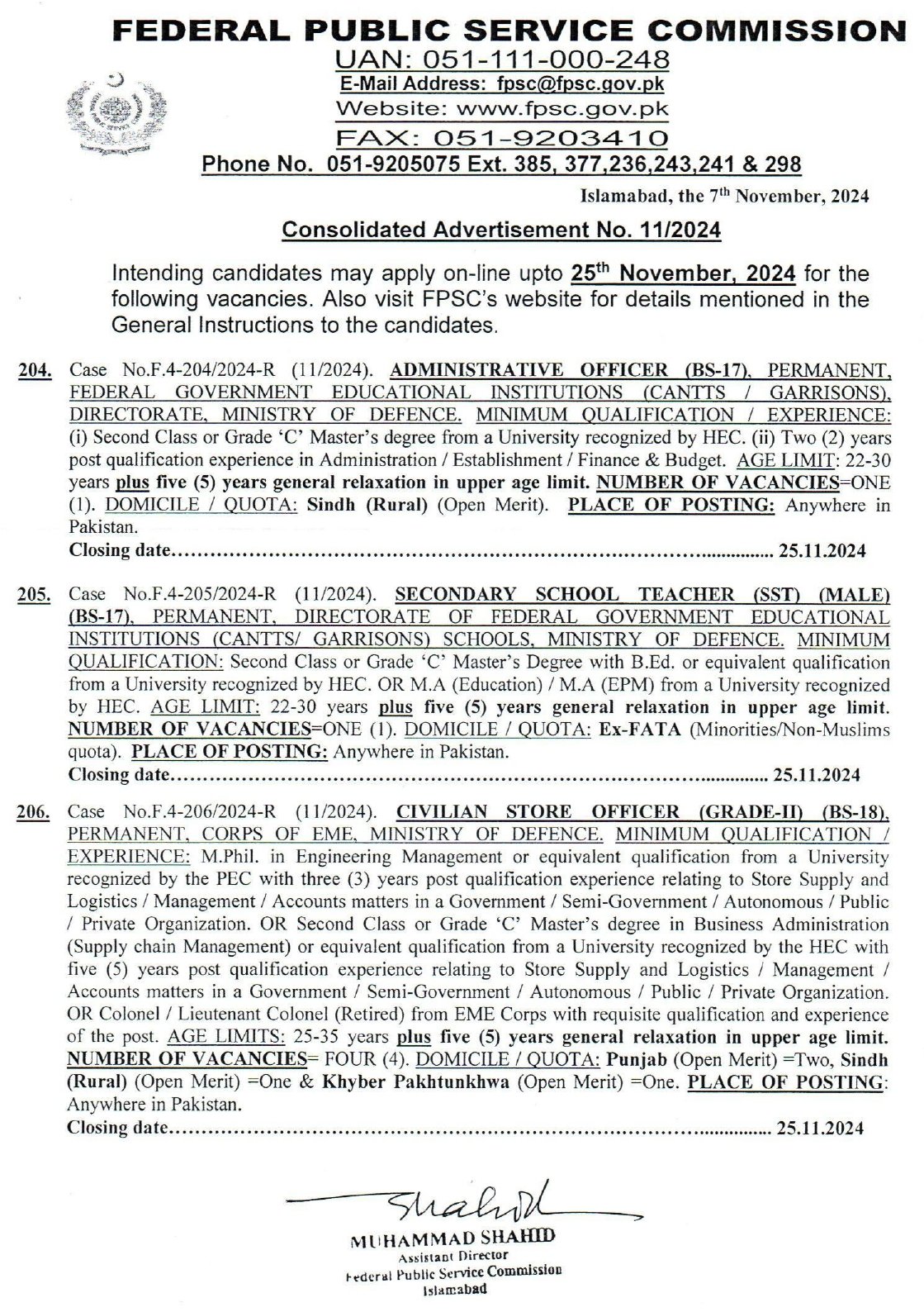 Federal Public Service Commission Jobs 11/2024 Jobs 2024 — original advertisement