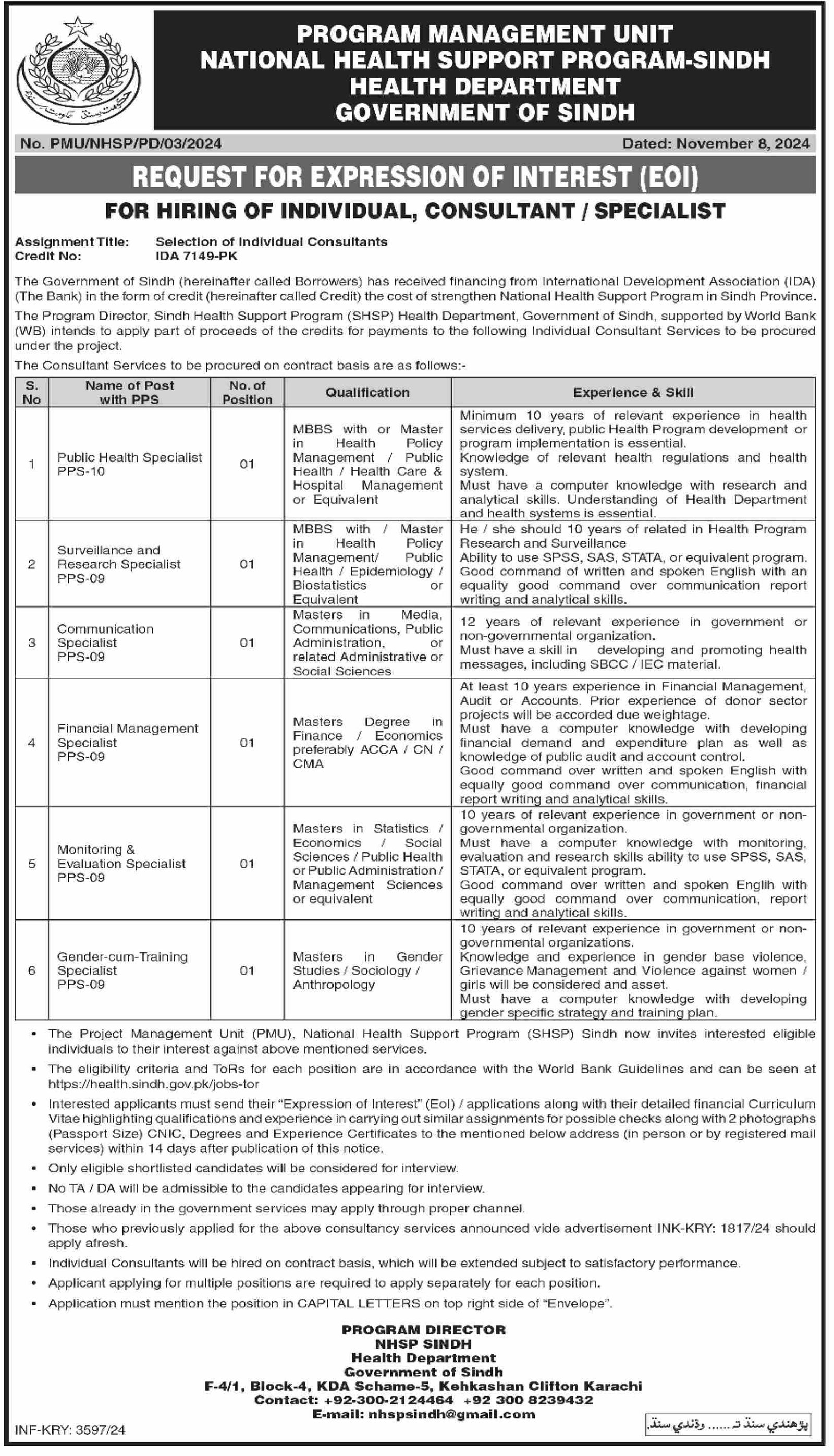 Health Department Karachi Sindh Jobs 2024 – Health Department Sindh Jobs 2024 — original advertisement