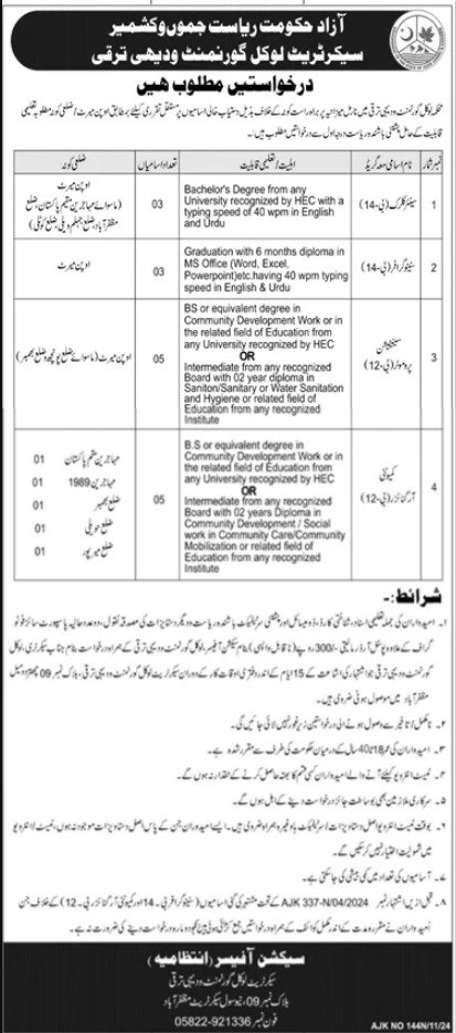 Local Government & Rural Development Department Jobs 2024 – Local Govt Department Ajk Jobs 2024 — original advertisement