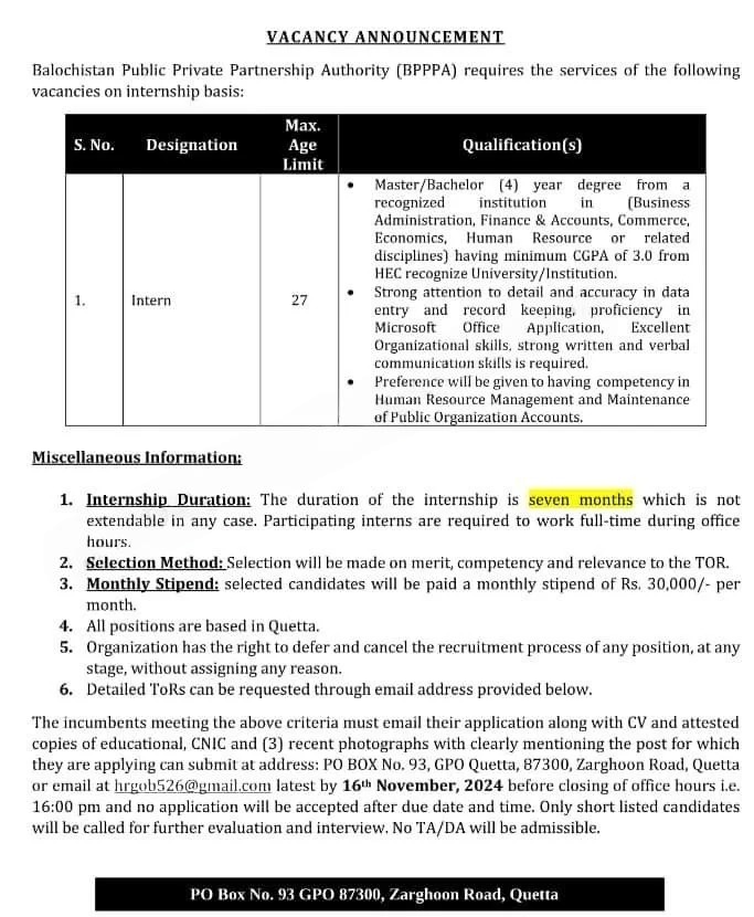 Balochistan Public Private Partnership Authrity BPPPA Jobs Jobs 2024 — original advertisement