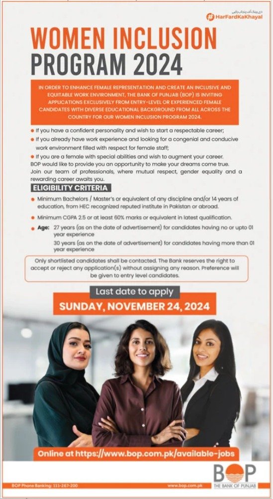 The Bank Of Punjab BOP Rawalpindi Job 2024 Jobs 2024 — original advertisement