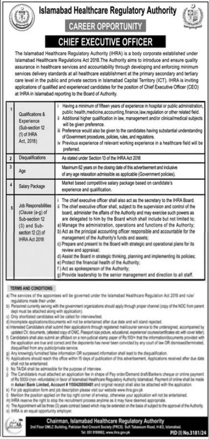 Islamabad Healthcare Regulatory Authority Jobs 2024 – Islamabad Healthcare Regulatory Authority Islamabad Jobs 2024 — original advertisement