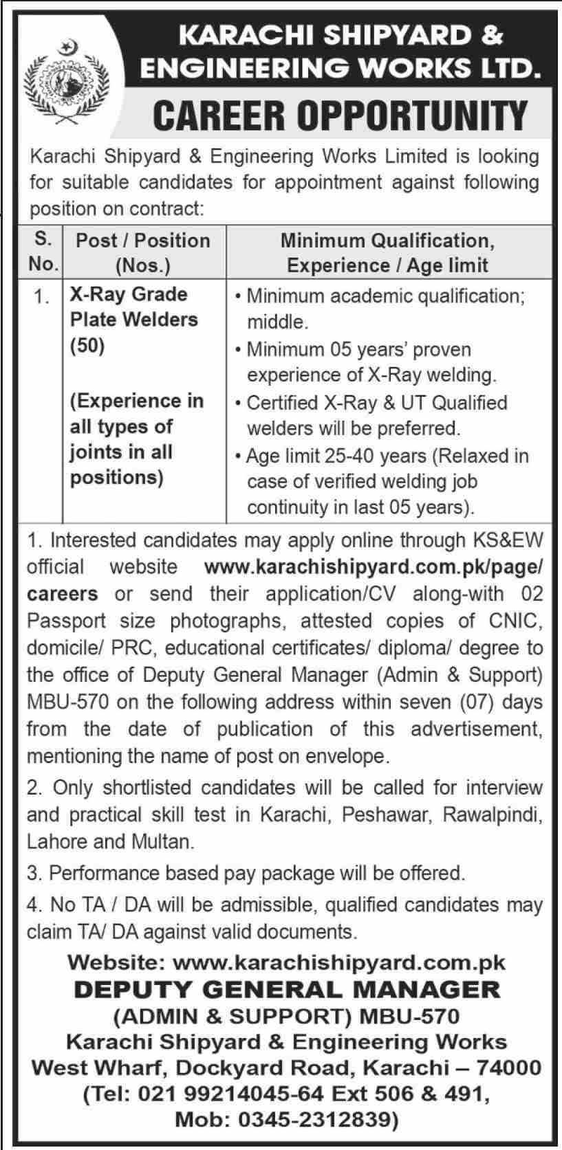Karachi Shipyard & Engineering Works Limited Jobs 2024 Jobs 2024 — original advertisement