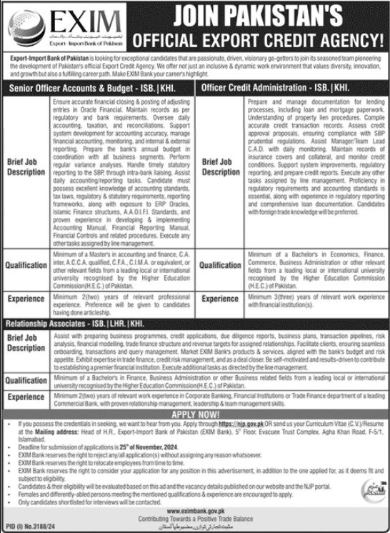 EXIM Bank Pakistan Karachi Jobs 2024 – EXIM Bank of Pakistan Jobs 2024 — original advertisement