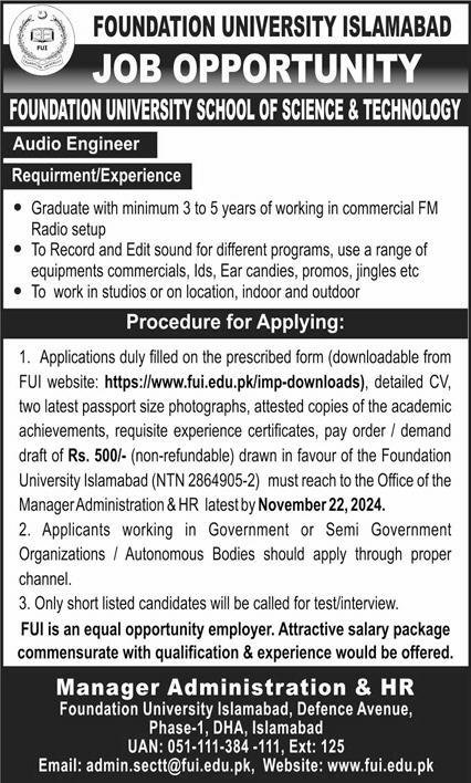 Foundation University Islamabad Jobs 2024 Jobs 2024 — original advertisement
