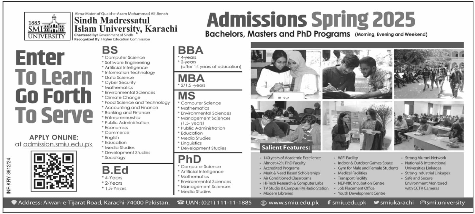 Admissions Open in Sindh Madressatul Islam University 2024 – Sindh Madressatul Islam University Karachi Admissions 2024 — original advertisement