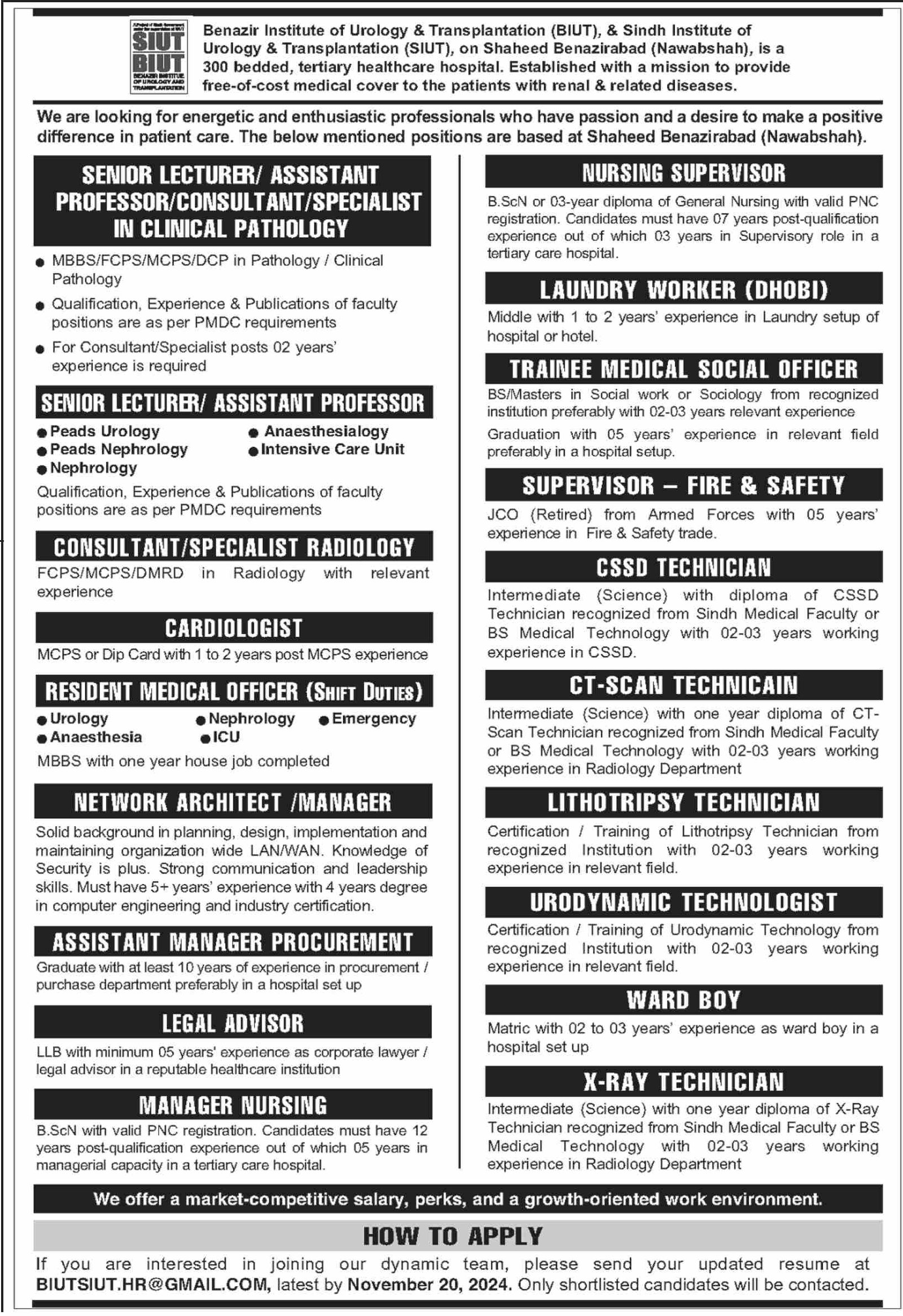 Sindh Institute of Urology and Transplantation Suit Job 2024 – Sindh Institute of Urology and Transplantation SIUT Karachi Jobs 2024 — original advertisement