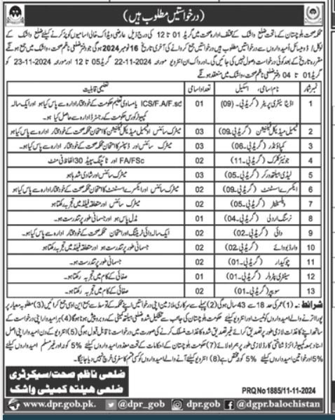 Health Department District Washuk Jobs 2024 – Health Department Balochsitan Jobs 2024 — original advertisement